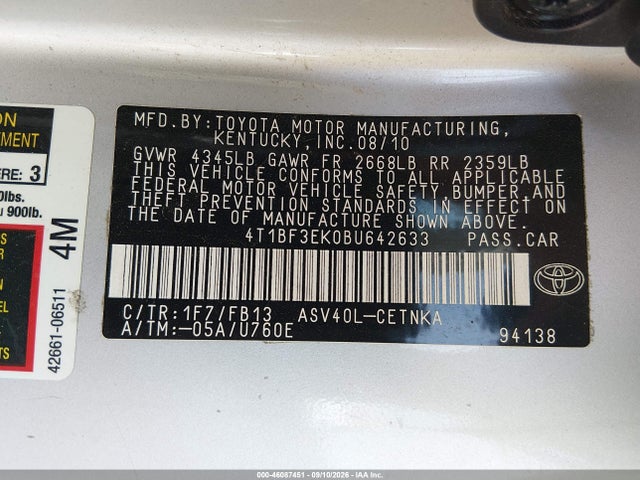 Продажа на аукционе авто 2011 Toyota Camry Le, vin: 4T1BF3EK0BU642633, номер лота: 46087451