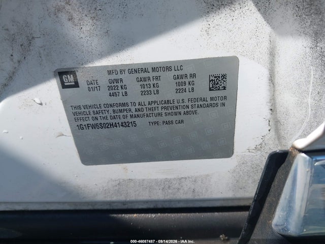 2017 Chevrolet Bolt Ev Lt მანქანა იყიდება აუქციონზე, vin: 1G1FW6S02H4143215, აუქციონის ნომერი: 46087487