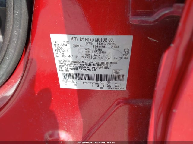 Продажа на аукционе авто 2007 Ford Edge Sel, vin: 2FMDK38C27BA93846, номер лота: 46087496