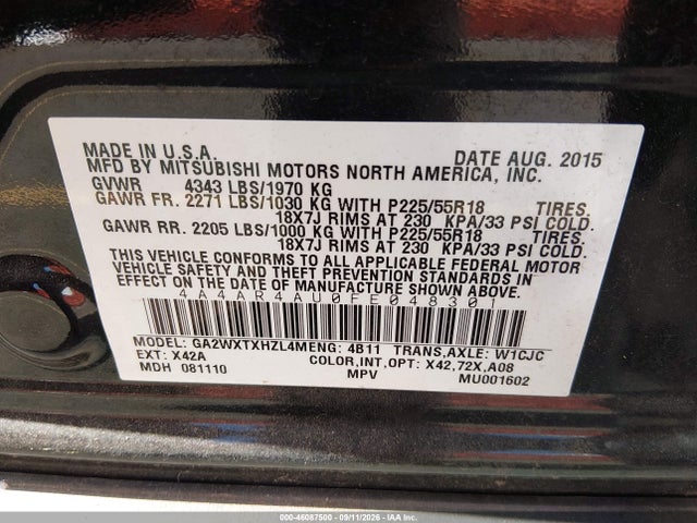 Mitsubishi Outlander Sport Se 2015 4A4AR4AU0FE048301 Image 9