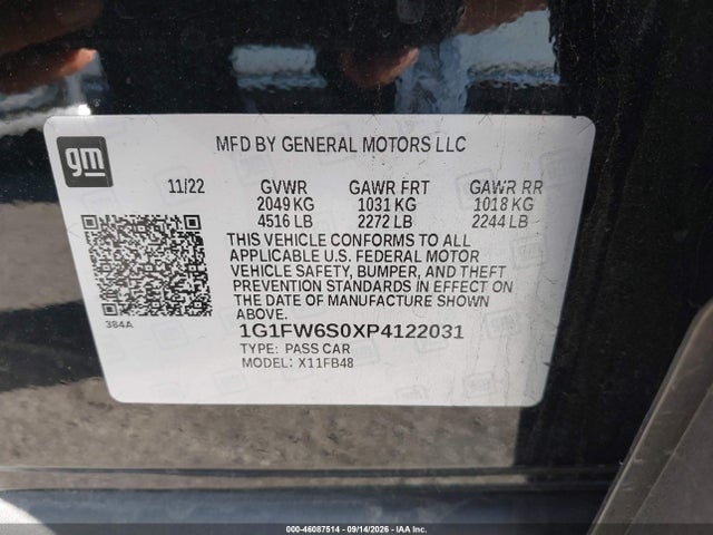 46087514 :رقم المزاد ، 1G1FW6S0XP4122031 vin ، 2023 Chevrolet Bolt Ev Fwd 1lt مزاد بيع
