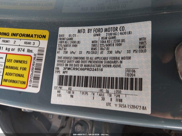 2023 Ford Bronco Sport Outer Banks მანქანა იყიდება აუქციონზე, vin: 3FMCR9C66PRD24518, აუქციონის ნომერი: 46087517