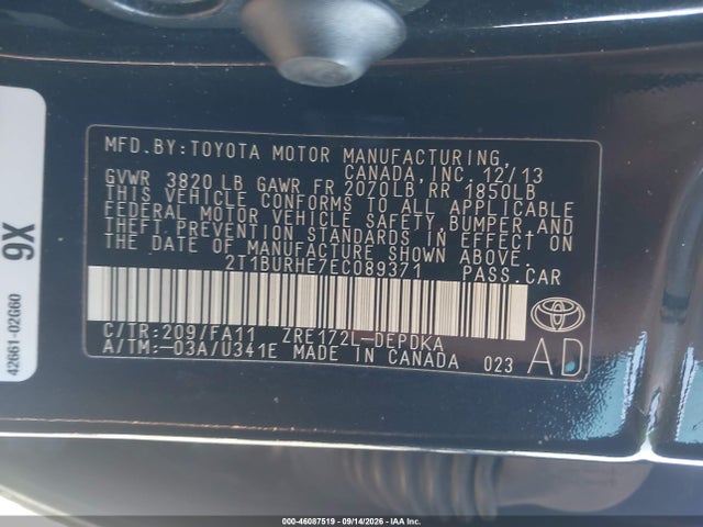 Продаж на аукціоні авто 2014 Toyota Corolla L, vin: 2T1BURHE7EC089371, номер лоту: 46087519