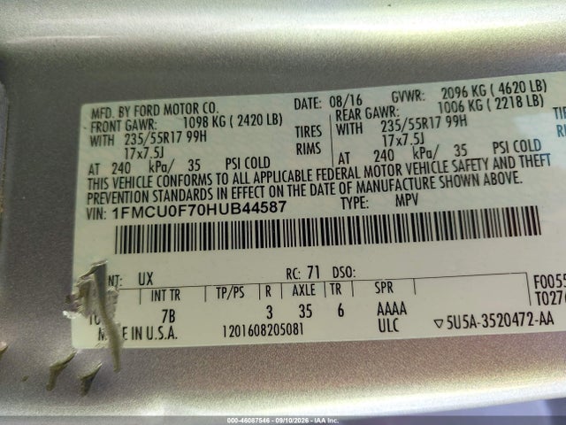 Ford ESCAPE S 2017 1FMCU0F70HUB44587 Image 9