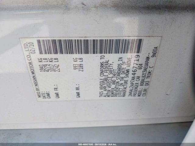 Продаж на аукціоні авто 2010 Nissan Altima 2.5 S, vin: 1N4AL2AP7AN467719, номер лоту: 46087595