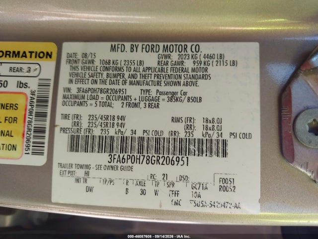 3FA6P0H78GR206951 Ford FUSION SE