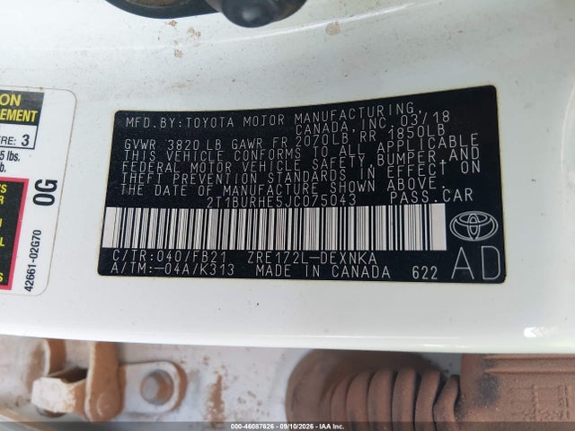 Toyota COROLLA LE 2018 2T1BURHE5JC075043 Image 9