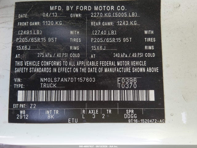 Продаж на аукціоні авто 2013 Ford Transit Connect Xl, vin: NM0LS7AN7DT157603, номер лоту: 46087637