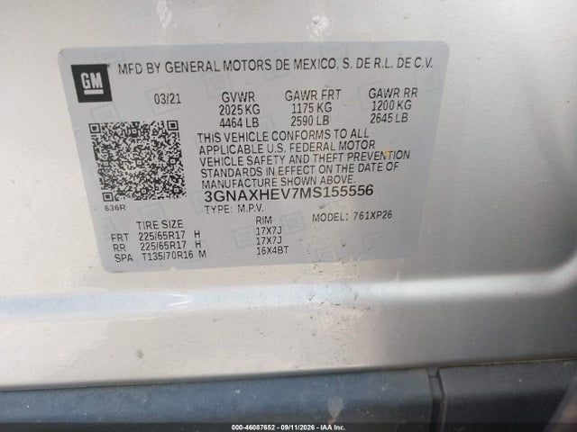 Aukcja sprzedaży 2021 Chevrolet Equinox Fwd Ls, vin: 3GNAXHEV7MS155556, numer aukcji: 46087652