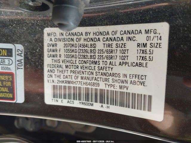Aukcja sprzedaży 2014 Honda Cr-v Ex-l, vin: 2HKRM4H77EH646859, numer aukcji: 46087668