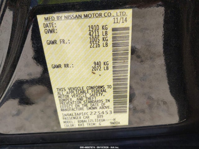 Aukcja sprzedaży 2015 Nissan Altima 2.5 Sv, vin: 1N4AL3AP1FC225453, numer aukcji: 46087674