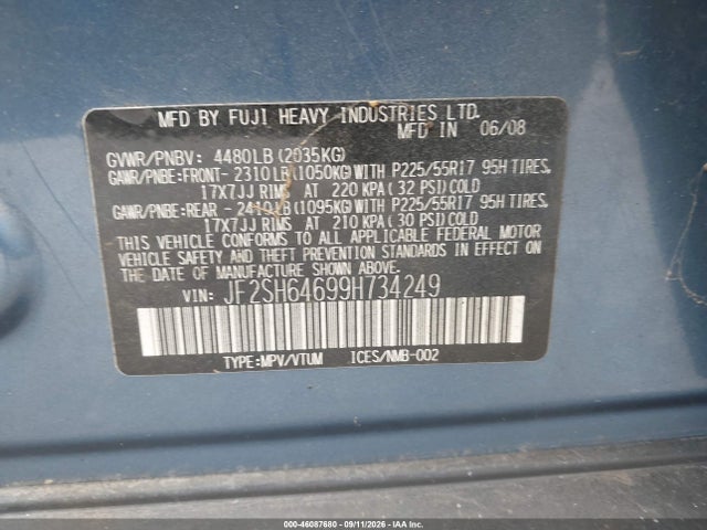 Продажа на аукционе авто 2009 Subaru Forester 2.5x Limited, vin: JF2SH64699H734249, номер лота: 46087680
