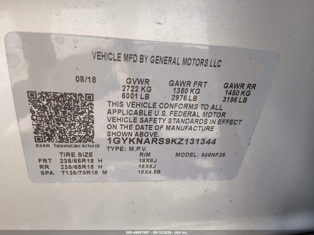 Aukcja sprzedaży 2019 Cadillac Xt5 Standard, vin: 1GYKNARS9KZ131344, numer aukcji: 46087697