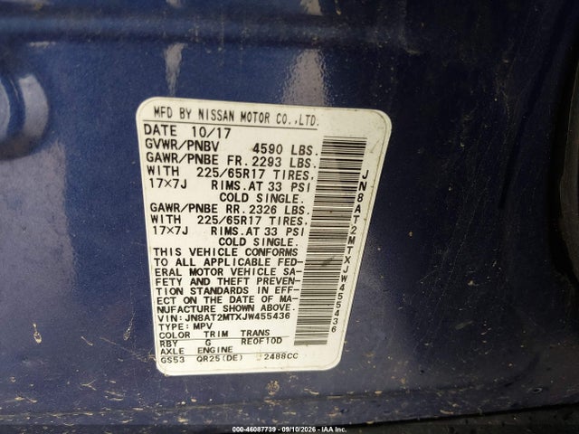 2018 Nissan Rogue Sv მანქანა იყიდება აუქციონზე, vin: JN8AT2MTXJW455436, აუქციონის ნომერი: 46087739