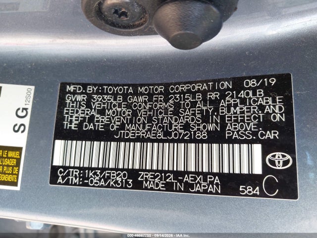 Продажа на аукционе авто 2020 Toyota Corolla Le, vin: JTDEPRAE8LJ072188, номер лота: 46087755