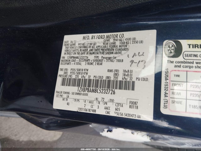 Aukcja sprzedaży 2012 Ford Mustang V6 Premium, vin: 1ZVBP8AM8C5232726, numer aukcji: 46087758