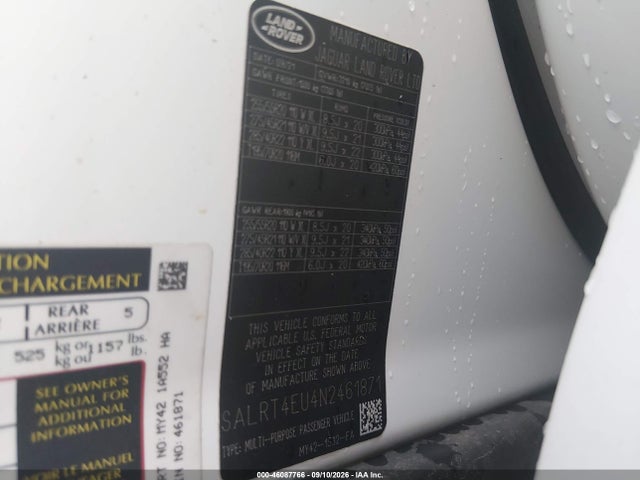 Aukcja sprzedaży 2022 Land Rover Discovery P360 S R-dynamic, vin: SALRT4EU4N2461871, numer aukcji: 46087766