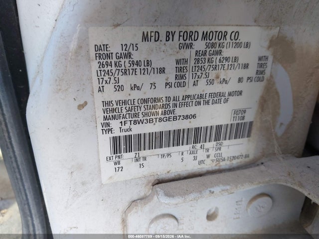 46087789 :رقم المزاد ، 1FT8W3BT8GEB73806 vin ، 2016 Ford F-350 Xl مزاد بيع