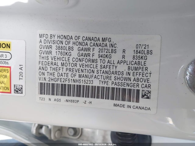 2HGFE2F51NH515233 Honda Civic Sport
