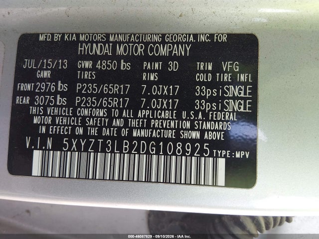 Продажа на аукционе авто 2013 Hyundai Santa Fe Sport, vin: 5XYZT3LB2DG108925, номер лота: 46087829