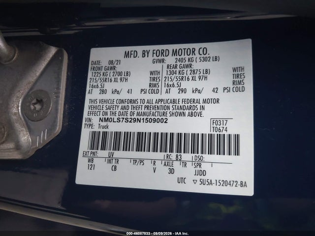 Продаж на аукціоні авто 2022 Ford Transit Connect Xl, vin: NM0LS7S29N1509002, номер лоту: 46087833
