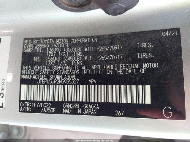 Aukcja sprzedaży 2021 Toyota 4runner Trd Off Road, vin: JTEPU5JR2M5935327, numer aukcji: 46087859