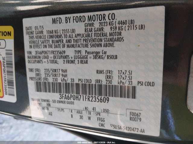 Aukcja sprzedaży 2015 Ford Fusion Se, vin: 3FA6P0H71FR235609, numer aukcji: 46087862