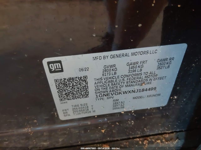 Продаж на аукціоні авто 2022 Chevrolet Traverse Awd Lt Cloth, vin: 1GNEVGKWXNJ184499, номер лоту: 46087865