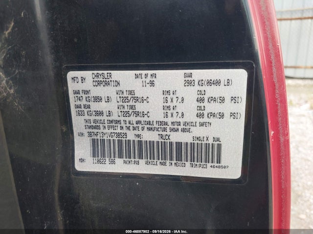 Продаж на аукціоні авто 1997 Dodge Ram 1500 St, vin: 3B7HF13Y1VG738529, номер лоту: 46087902