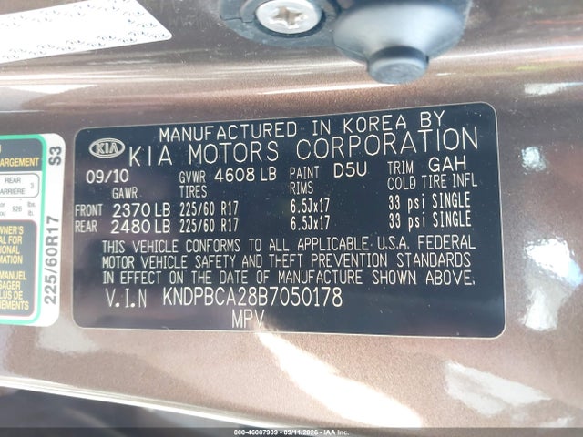 Продаж на аукціоні авто 2011 Kia Sportage Lx, vin: KNDPBCA28B7050178, номер лоту: 46087909