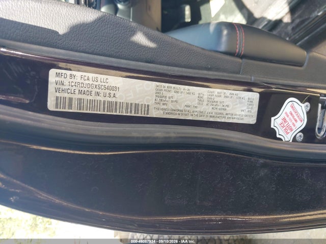 2025 Dodge Durango Gt Plus Awd მანქანა იყიდება აუქციონზე, vin: 1C4RDJDGXSC540031, აუქციონის ნომერი: 46087934
