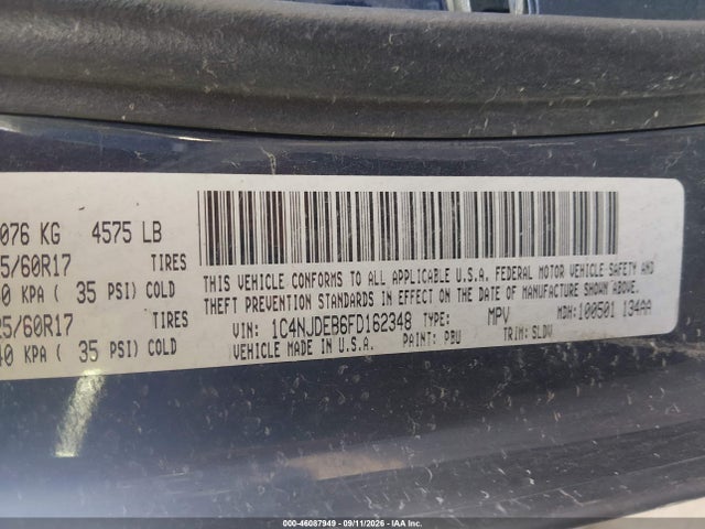 Продаж на аукціоні авто 2015 Jeep Compass High Altitude Edition, vin: 1C4NJDEB6FD162348, номер лоту: 46087949