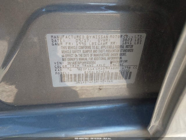 Продаж на аукціоні авто 2017 Nissan Sentra Sv, vin: 3N1AB7AP5HY404564, номер лоту: 46087952