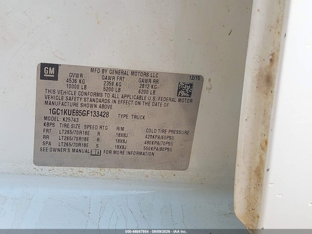 Продаж на аукціоні авто 2016 Chevrolet Silverado 2500hd Wt, vin: 1GC1KUE85GF133428, номер лоту: 46087954