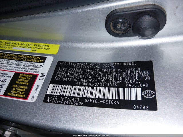2010 Toyota Camry Xle V6 მანქანა იყიდება აუქციონზე, vin: 4T1BK3EK3AU114336, აუქციონის ნომერი: 46088005
