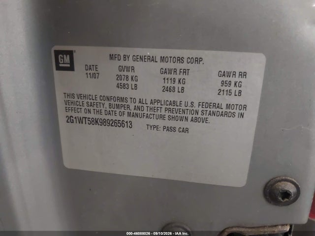 46088026 :رقم المزاد ، 2G1WT58K989265613 vin ، 2008 Chevrolet Impala Lt مزاد بيع