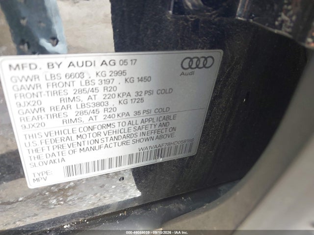Aukcja sprzedaży 2017 Audi Q7 3.0t Premium, vin: WA1VAAF78HD058188, numer aukcji: 46088039