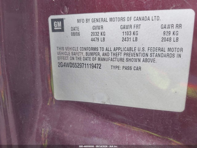 Продаж на аукціоні авто 2007 Buick Lacrosse Cxl, vin: 2G4WD552971119472, номер лоту: 46088056
