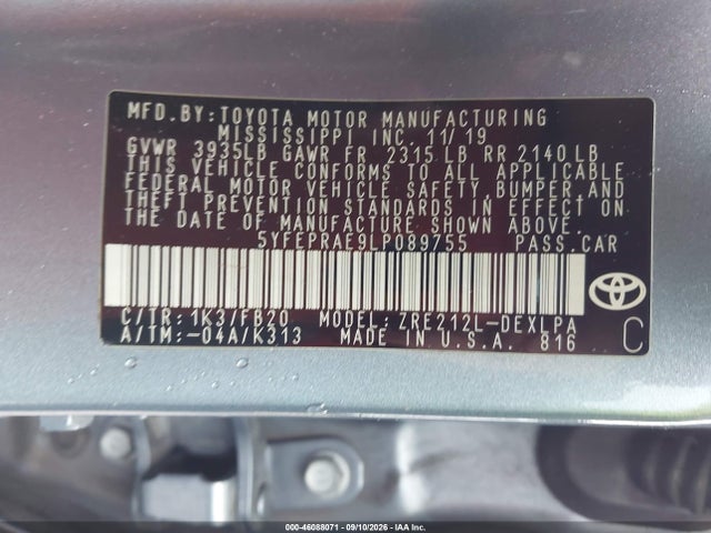 Продаж на аукціоні авто 2020 Toyota Corolla Le, vin: 5YFEPRAE9LP089755, номер лоту: 46088071
