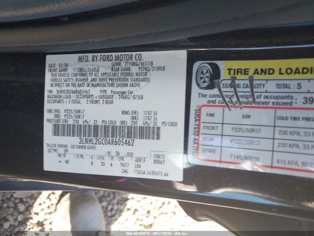Aukcja sprzedaży 2010 Lincoln Mkz, vin: 3LNHL2GC0AR605462, numer aukcji: 46088079