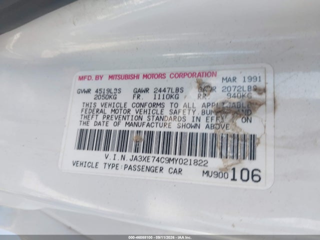 Aukcja sprzedaży 1991 Mitsubishi 3000 Gt Vr4, vin: JA3XE74C9MY021822, numer aukcji: 46088100
