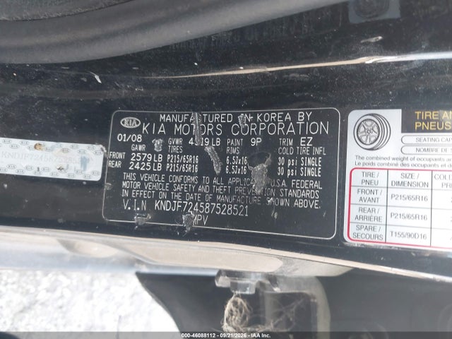 Продаж на аукціоні авто 2008 Kia Sportage Lx, vin: KNDJF724587528521, номер лоту: 46088112