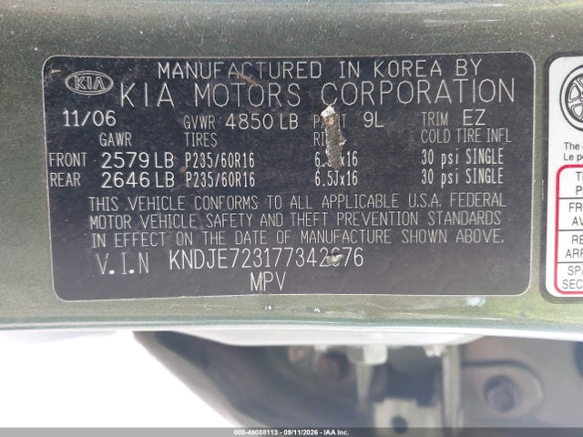 Продажа на аукционе авто 2007 Kia Sportage Ex V6, vin: KNDJE723177342676, номер лота: 46088113