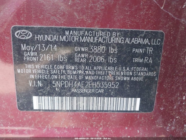 2014 Hyundai Elantra Se მანქანა იყიდება აუქციონზე, vin: 5NPDH4AE2EH535952, აუქციონის ნომერი: 46088120
