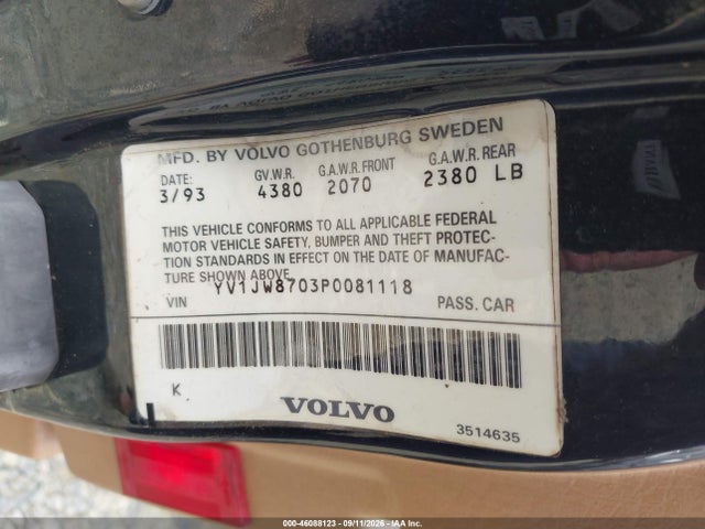 Продажа на аукционе авто 1993 Volvo 940, vin: YV1JW8703P0081118, номер лота: 46088123