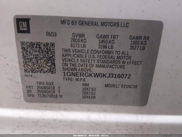 Chevrolet Traverse 1lt 2019 1GNERGKW0KJ316072 Image 9
