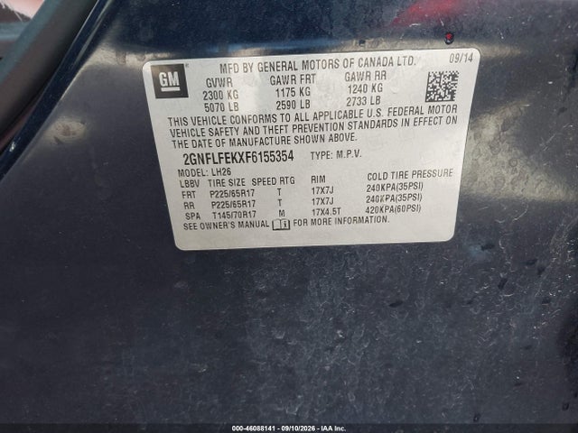 Продаж на аукціоні авто 2015 Chevrolet Equinox 1lt, vin: 2GNFLFEKXF6155354, номер лоту: 46088141