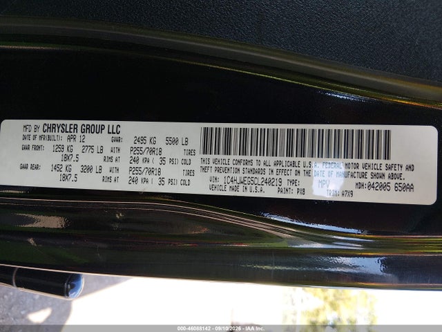 Продажа на аукционе авто 2012 Jeep Wrangler Unlimited Sahara, vin: 1C4HJWEG5CL240219, номер лота: 46088142