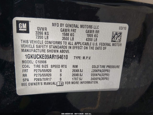 Продажа на аукционе авто 2010 Gmc Yukon Xl 1500 Slt, vin: 1GKUCKE09AR194610, номер лота: 46088148
