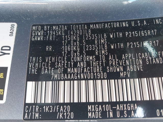 Aukcja sprzedaży 2022 Toyota Corolla Cross Le, vin: 7MUBAAAG4NV001900, numer aukcji: 46088170